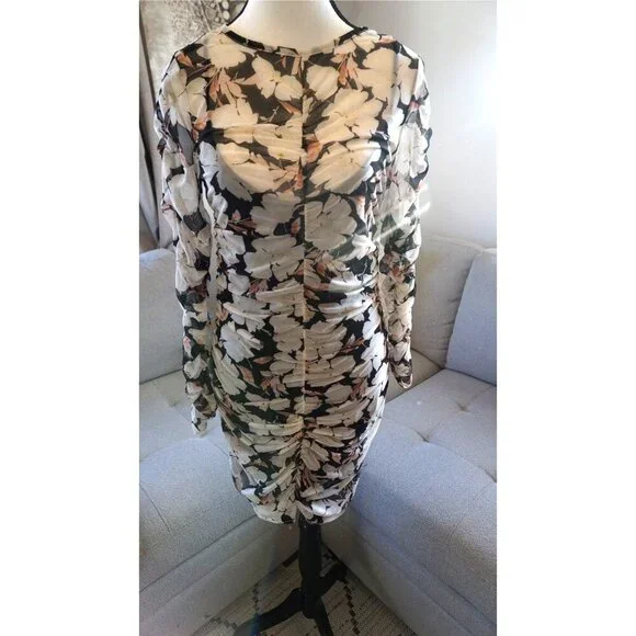 Abercrombie & Fitch Women's Long-Sleeve Ruched Mesh Mini Dress, Size M NWT - Picture 3 of 11